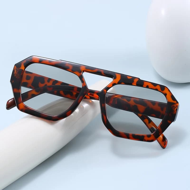 Lunettes anti-lumière design double pont léopard pour pêche femme - Qualité premium extérieur