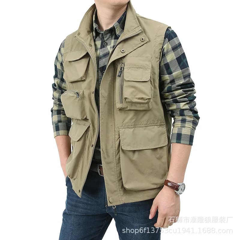 Veste de pêche respirante homme avec poches zippée pour activités extérieures été