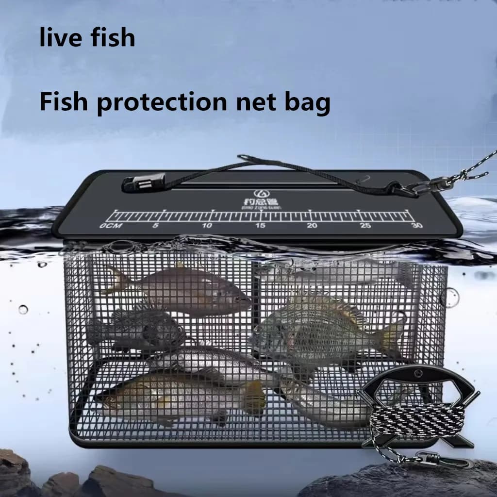 Panier de pêche flottant pliable, filet cage portable pour rangement matériel et poissons vivants
