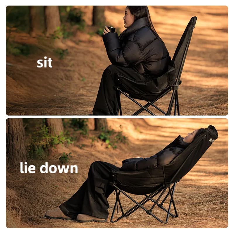 Chaise lune Blackdog renforcée pliante pour pêche, camping et plage avec tabouret intégré