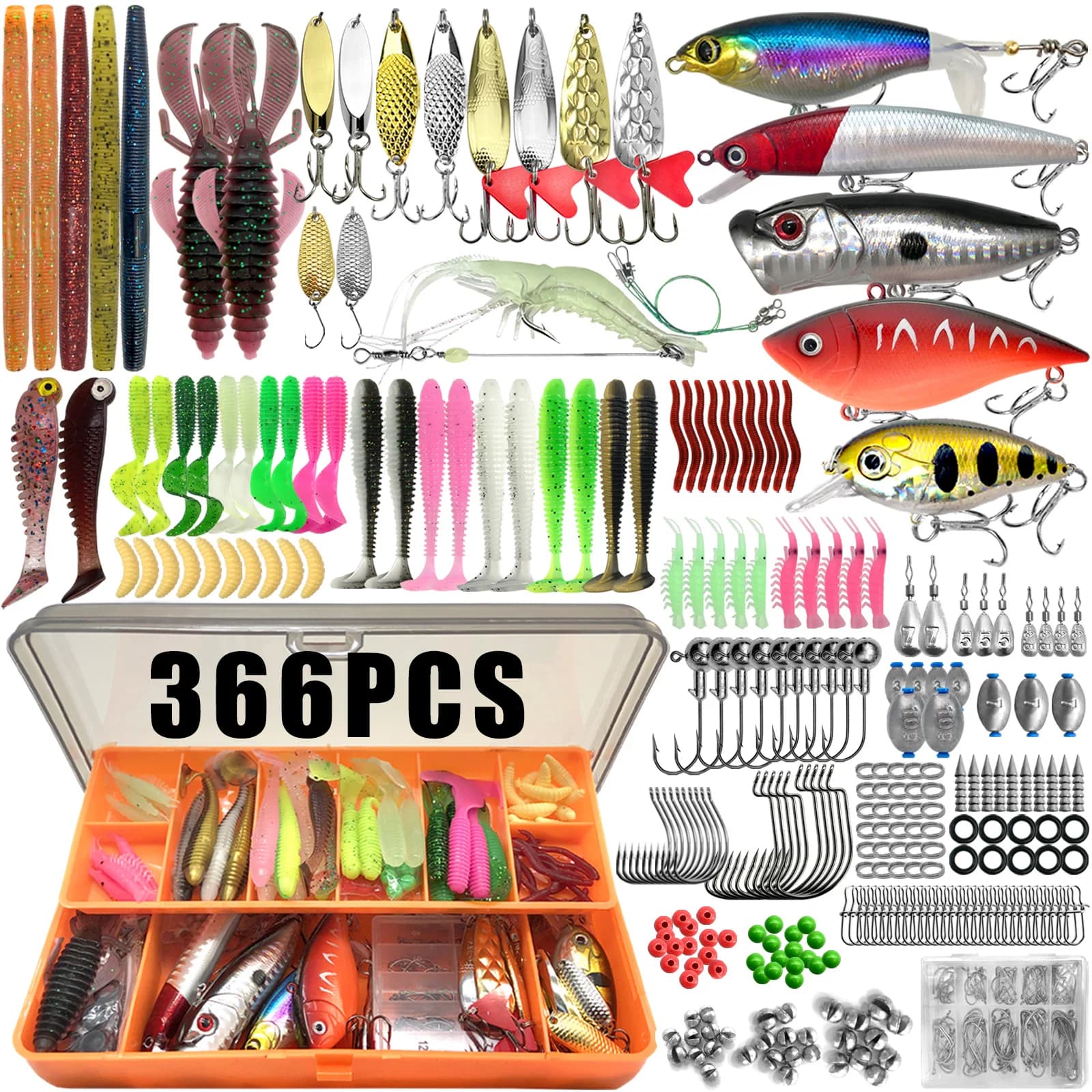 Kit pêche 86 à 366 pièces pour truite brochet black bass - coffret leurres multi-techniques complet