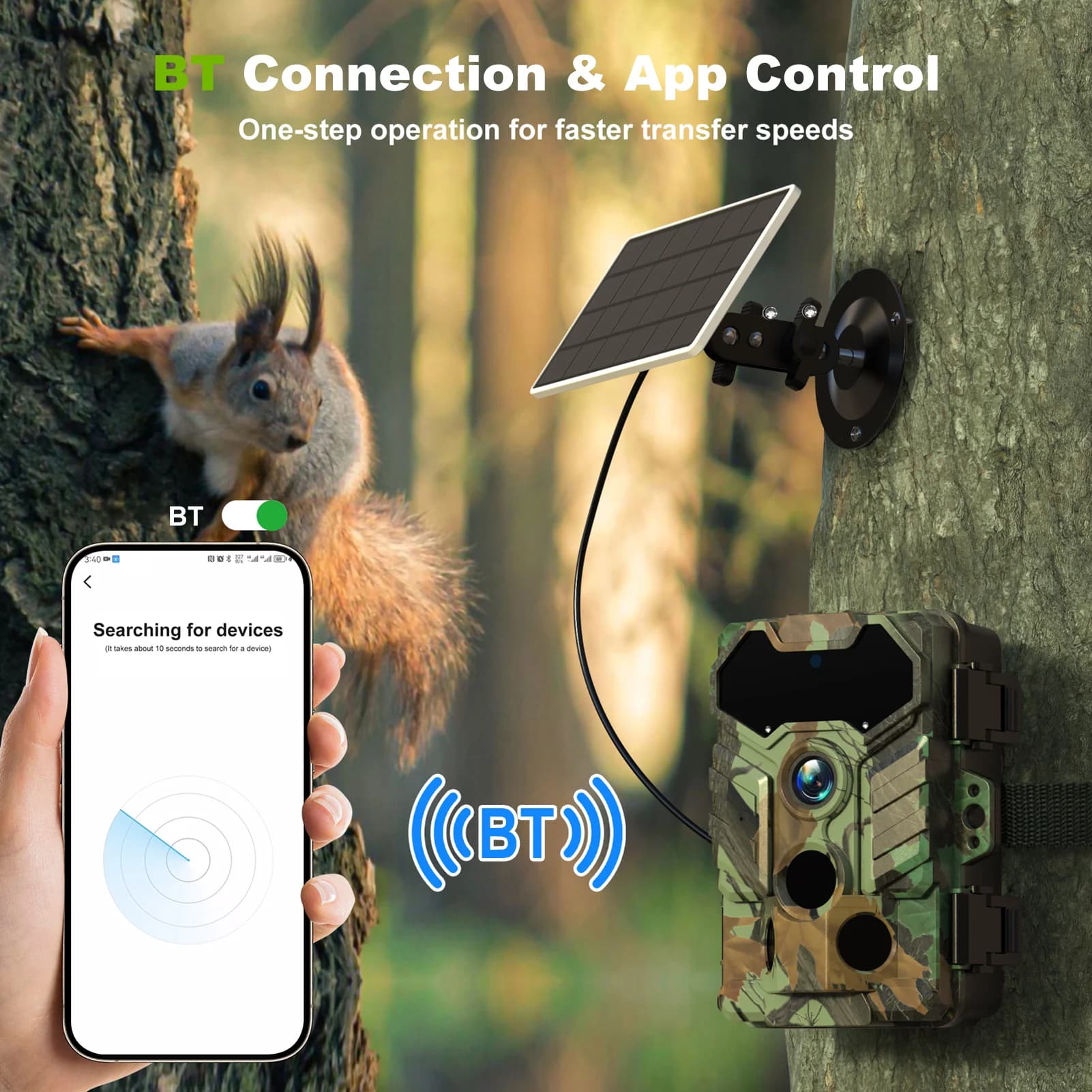 Caméra solaire sans fil WiFi 32MP vision nocturne IR - IP66 étanche pour chasse faune connectée