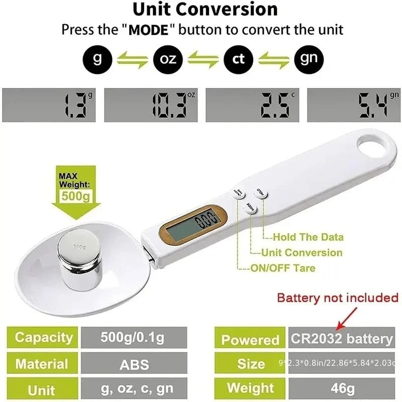 Balance de cuisine numérique portable 500g/0.1g avec cuillère doseuse LCD pour aliments et ingrédients