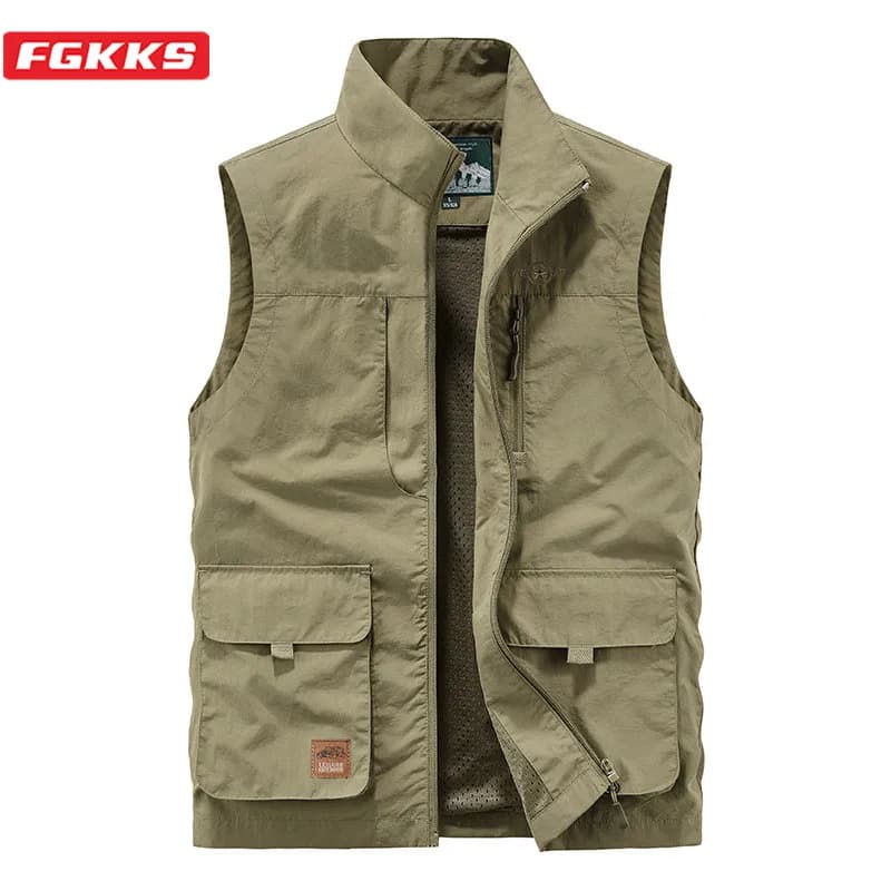 Veste de pêche légère homme multi-poches pour randonnée et loisirs en plein air