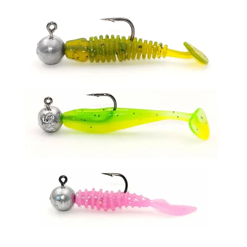 Hameçon jig tête exposée pour truite et bar, leurre souple avec hameçon barbelé, pack de 10 pièces
