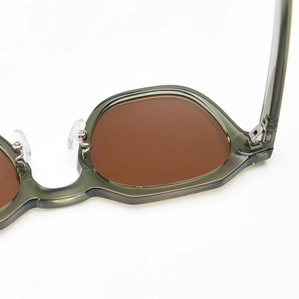 Lunettes style coréen rétro TR90 - Polygone polarisé UV400 vert marron pour pêche estivale
