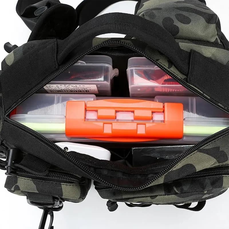 Sac de pêche Luya à multiples compartiments avec sangle ajustable et fermeture éclair pour matériel