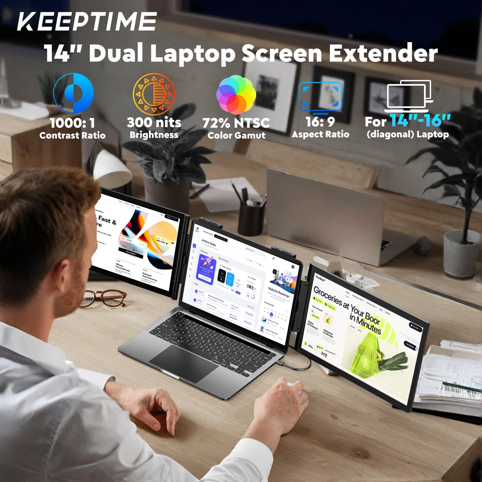 Écran portable double 14 pouces Full HD IPS USB-C pour PC Mac Xbox triple affichage pêche gaming