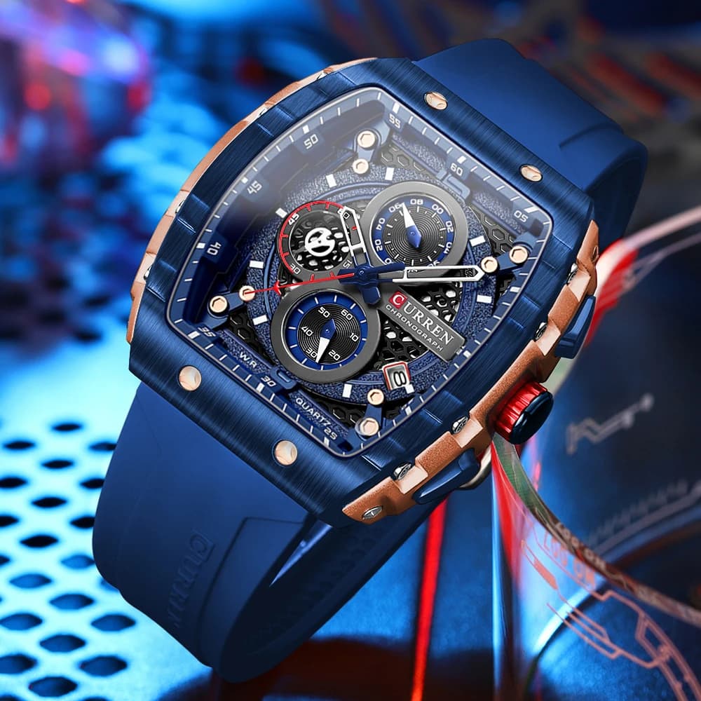 Montre Homme CURREN Luxe Design Carré Unique Quartz Sport Bracelet Cuir Étanche Marque de Mode