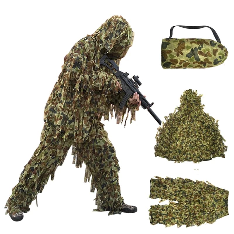 Ensemble Ghillie 3 pièces Yowie feuilles camouflage pêche chasse bionique unisexe tactique
