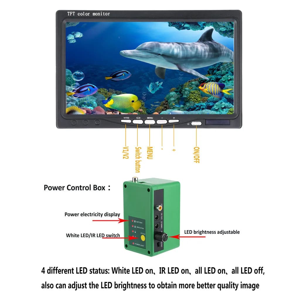 Détecteur poissons MAOTEWANG AHD 1080P caméra sous-marine 7 pouces écran HD 30 LEDs avec carte 16G pour pêche glace/rivière/mer