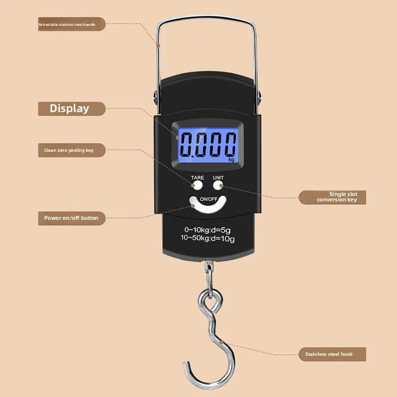 Balance digitale de pêche 10 livres avec écran LCD rétroéclairé - Format poche pour pêche outdoor
