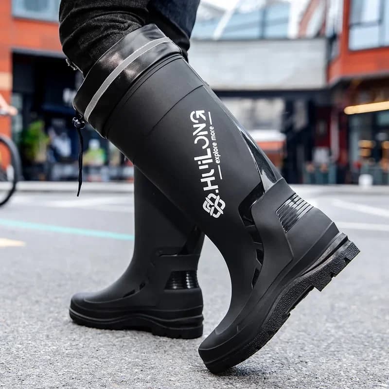 Bottes de pluie homme style allemand hautes tube coton ajouté anti-dérapant lacets pêche camping