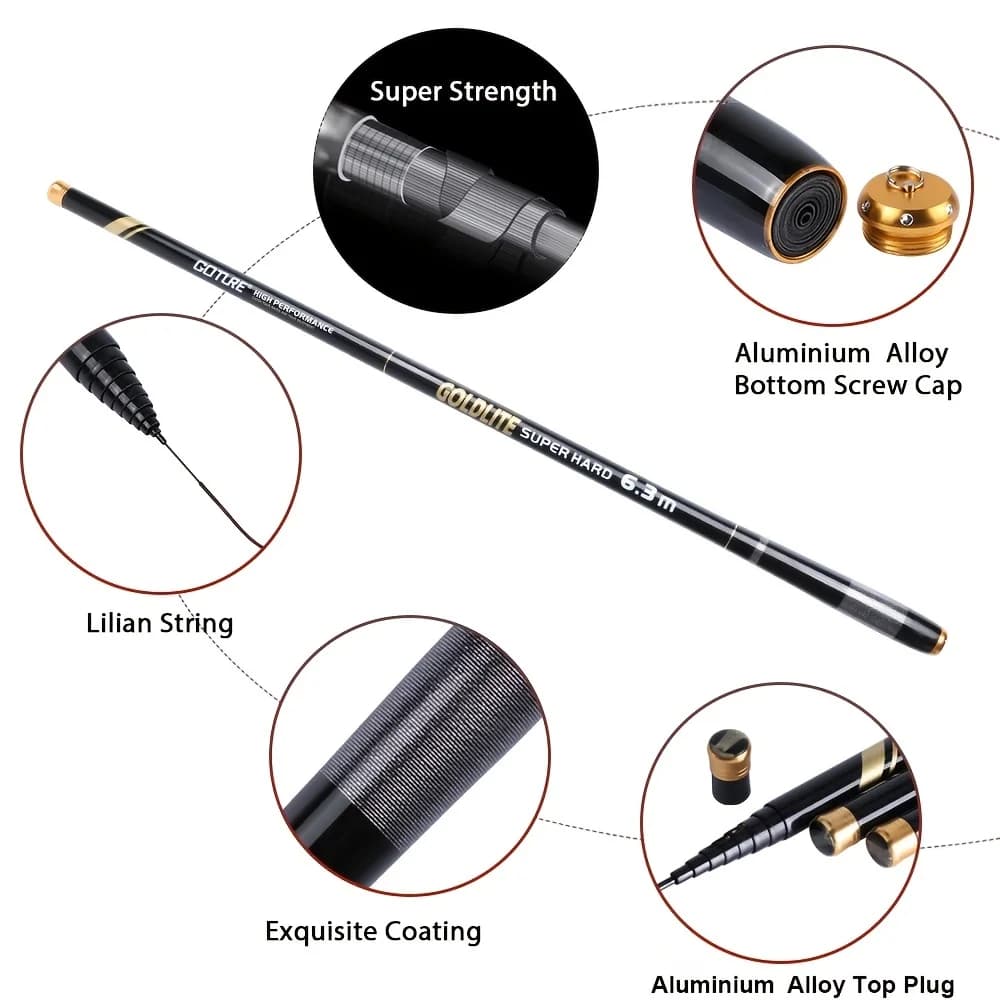 Canne télescopique Goture carbone 46T 3m à 7.2m pour pêche carpe feeder tenkara ultra légère voyage