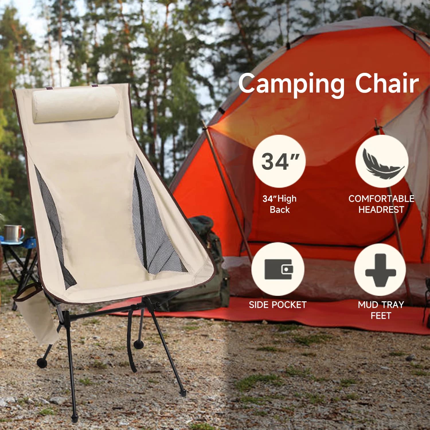 Fauteuil de pêche pliant aluminium léger 150kg avec accoudoirs et repose-tête pour camping extérieur