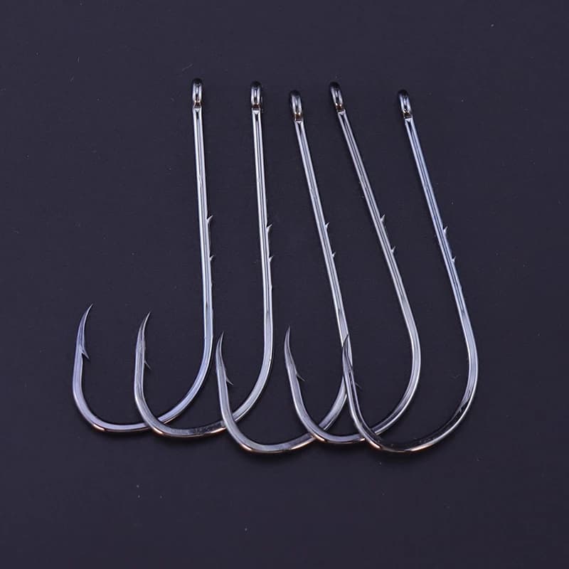 Lot de 50 hameçons pêche en mer acier haute teneur en carbone, longue tige double porte-appât