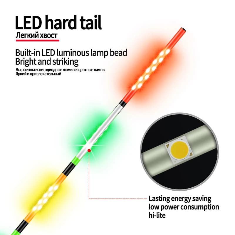 Flotteur lumineux LED pour pêche de nuit avec hameçons et tube de rangement CR316 CR322
