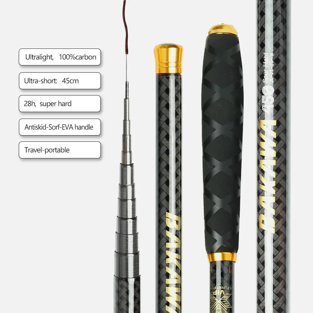 Canne télescopique BAKAWA 1.8-7.2m carbone ultraléger portable pour pêche au feeder et carpe en rivière