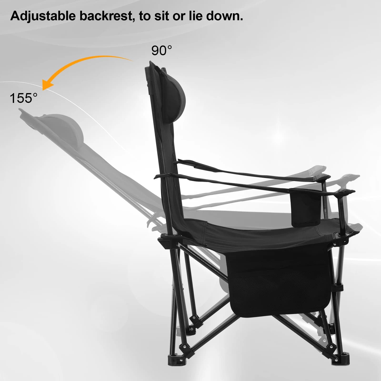 Fauteuil de pêche pliant WOLTU léger avec accoudoirs, porte-gobelet et sac de transport pour camping