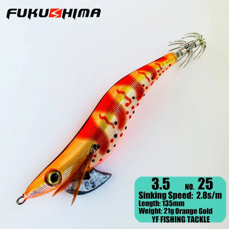 Leurre Egi Fukushima 2-3.5 pour Calamar et Seiche, Appât Crevette Fluorescent avec Hooks Aiguisés 21g Pêche