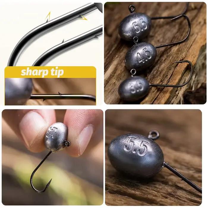 5 hameçons jig tête angle vif 1.5g à 6.5g - Forte résistance double barbelure pêche leurres