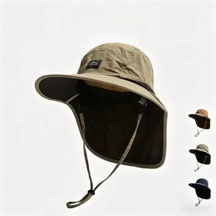 Chapeau de pêche à large bord avec protection nuque unisexe rapide séchage pour randonnée et pêche
