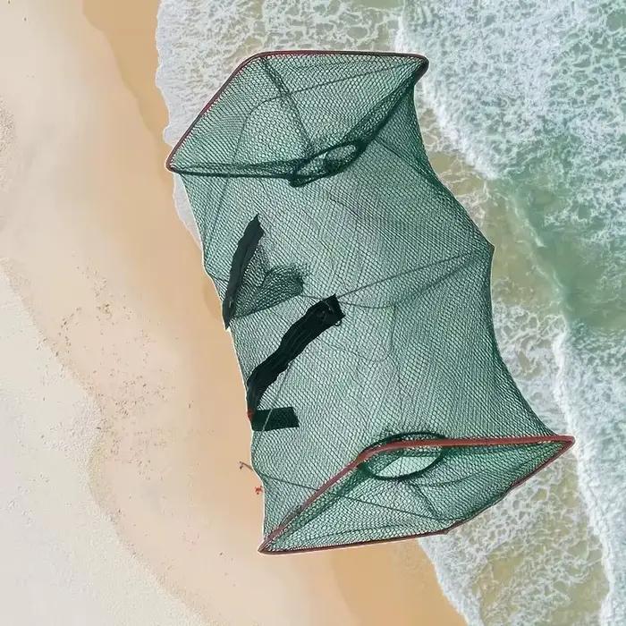 Filet de pêche pliable en nylon - Piège portable pour poissons, crevettes, crabes et anguilles