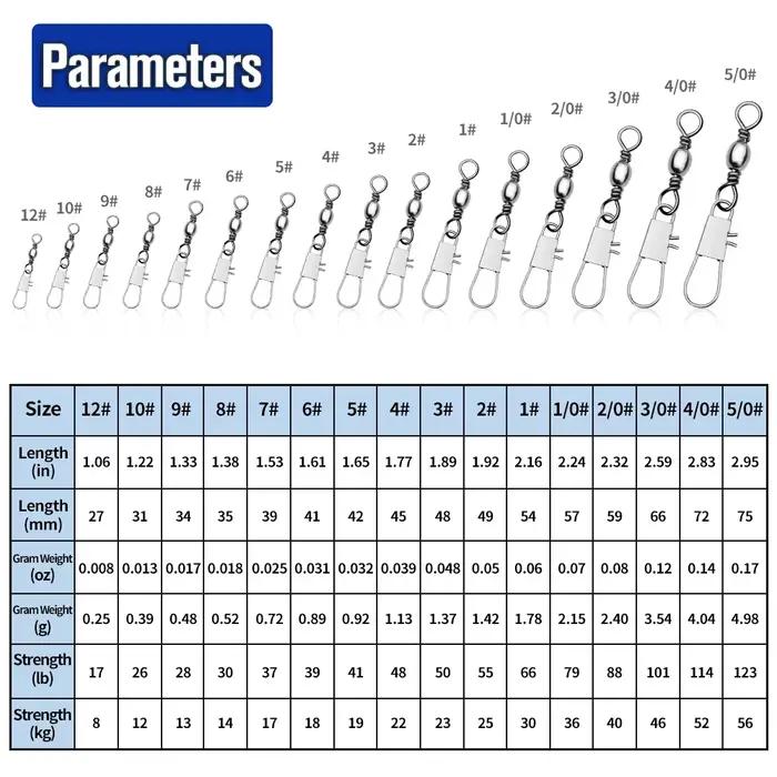 50-100 émerillons à roulement pêche avec clips Fastlock pour connexions rapides et sécurisées