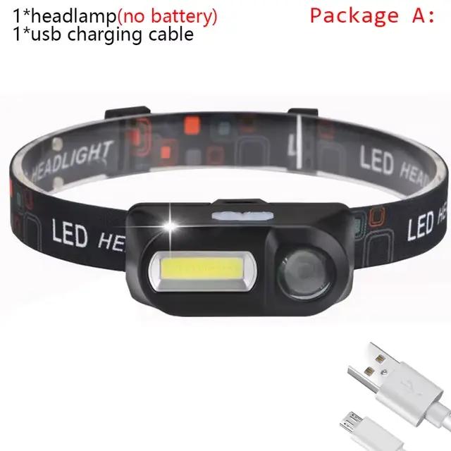 Lampe frontale XP-G Q5 2500lm étanche avec LED COB et batterie rechargeable intégrée 14450