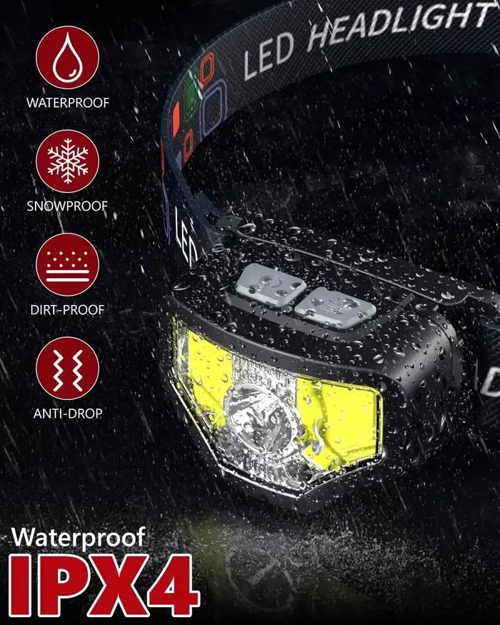 Frontale rechargeable 1200 lumen détecteur de mouvement pour pêche, running et cyclisme étanche