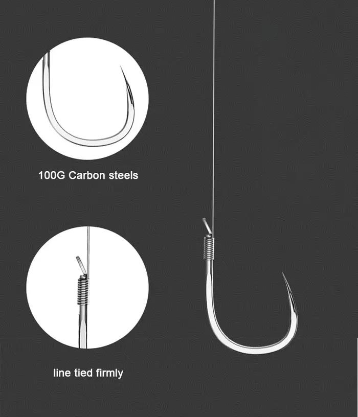10 hameçons doubles acier carbone avec bas de ligne 45cm pour la pêche à la carpe