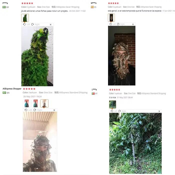 Masque visage camouflage 3D feuille d'érable ghillie pour pêche chasse accessoire tête dissimulation complète polyester légère et respirante