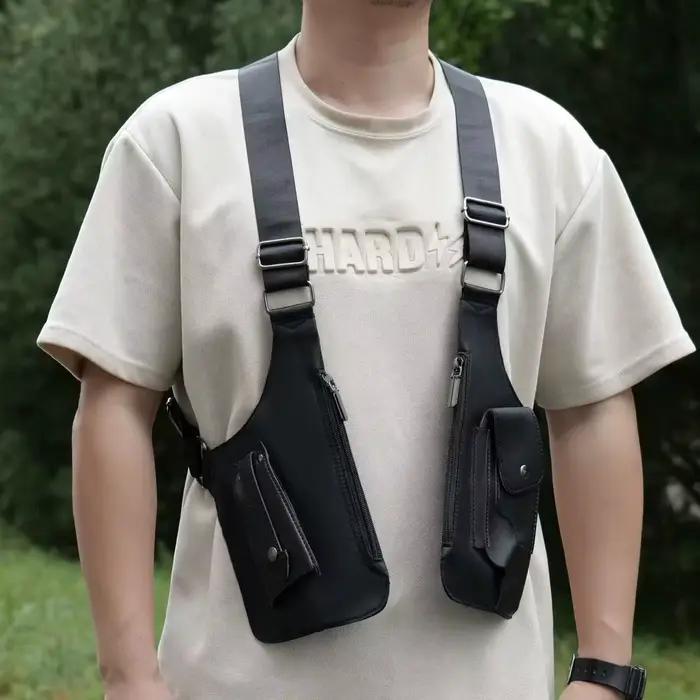 Sac pêche tactique étanche anti-vol double bretelles - Multi-poches polyvalent homme - PU imperméable