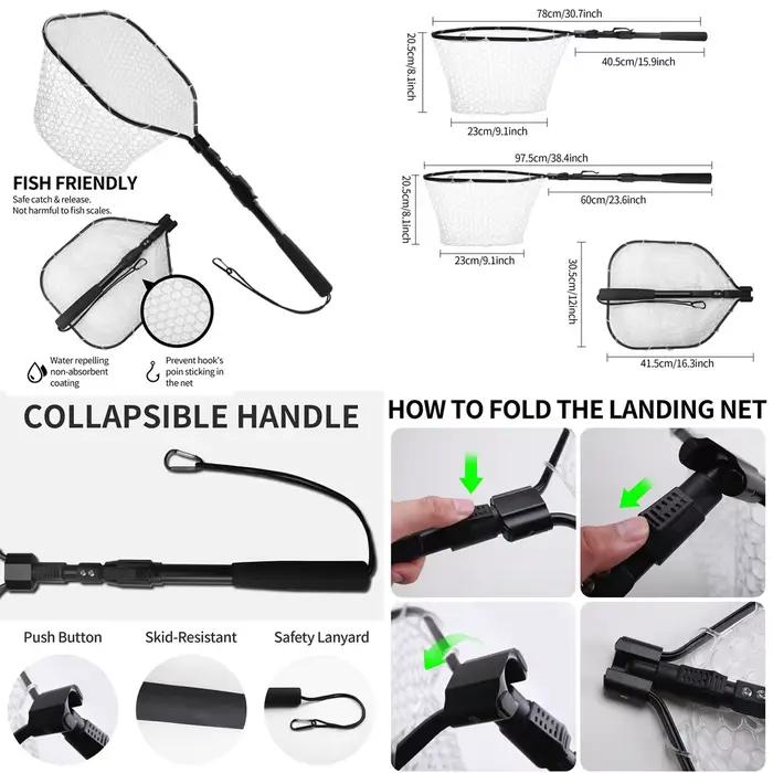 Épuisette pliante télescopique extensible jusqu'à 190cm pour eau douce et mer