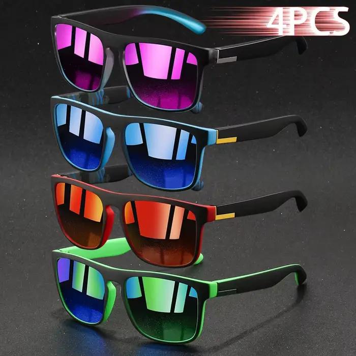 Pack 4 lunettes carrées vintage polarisées - Hommes femmes pêche conduite - Marque luxe anti-éblouissement
