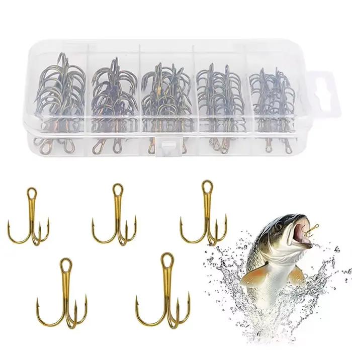 Hameçons triples 80 pièces acier carbone haute résistance pour pêche eau douce et mer