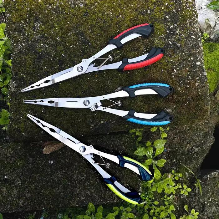 Pinces de pêche multifonctions longue nez acier inoxydable pour décrocher et couper les lignes