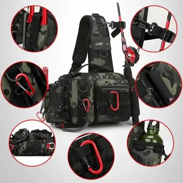 Sac pêche grande capacité 3 en 1 épaule ceinture bandoulière - Sac rangement cannes boîte appâts