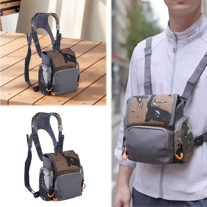 Harnais jumelles pêche camouflage - Étui poitrine réglable avec protection pluie