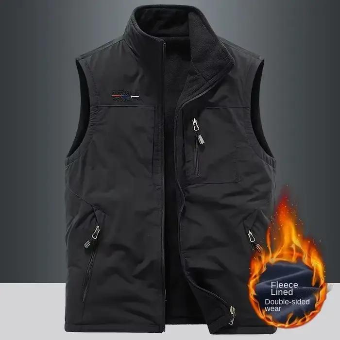 Gilet chauffant homme en cachemire et polyester avec broderie solide pour pêche hiver voyage confortable