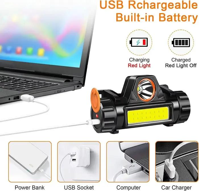Lampe frontale COB LED rechargeable 1-5 pièces - Aimant puissant pour pêche et activités outdoor