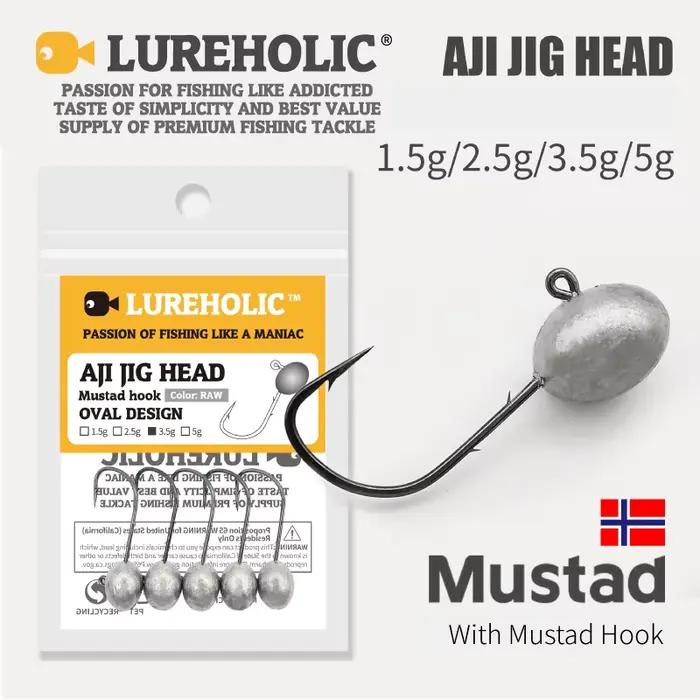 5 hameçons Aji Head Mustad double barbillon 1.5g à 5g Lureholic - Pour pêche rock finesse