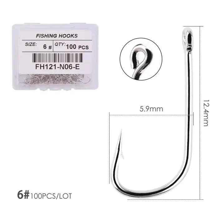 100 hameçons de pêche mer extra longs en acier inoxydable blanc avec œillet pour boîte de pêche