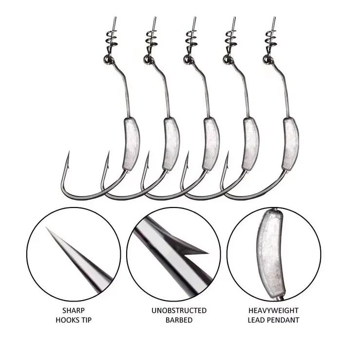 10 hameçons offset Jig Crank avec goupille ressort - Poids 2g à 7g pour montages Texas Rig