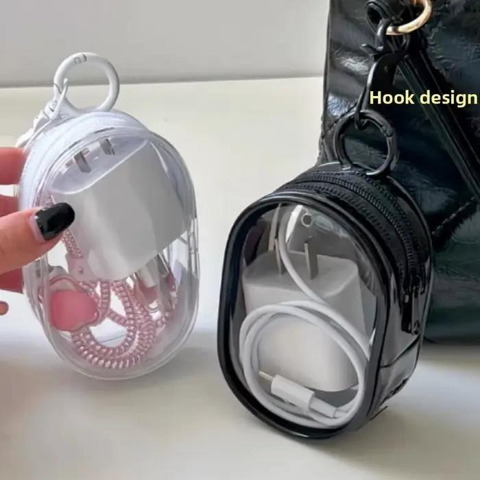 Trousse organisatrice câbles transparente pêche - Pochette pendentif pour chargeurs électronique pêche