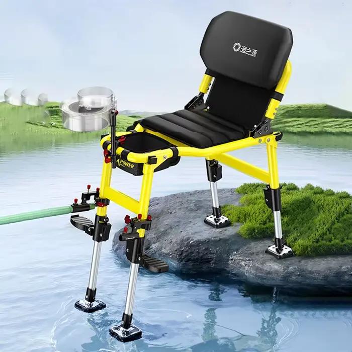 Chaise pêche tout-terrain confortable pliante - Siège multifonction avec pieds télescopiques réglables