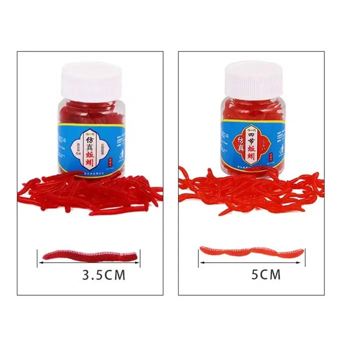 Vers rouges réalistes 100 pièces - Leurres souples silicone pour pêche hivernale carpe et carnassiers