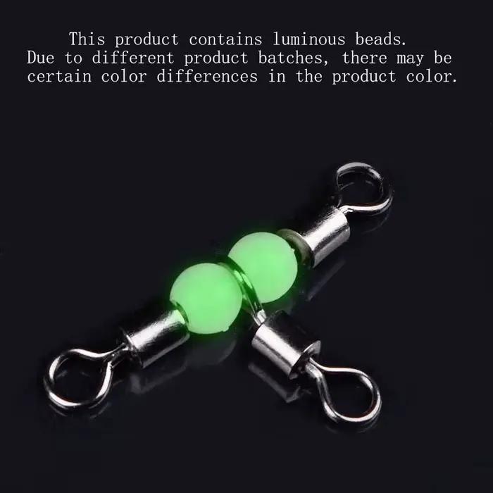 Connecteur de pêche 3 voies T-Turn en acier inoxydable avec perles lumineuses - 10/50 pièces