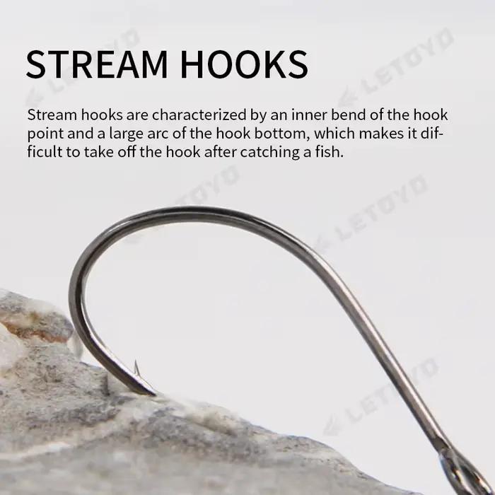 LETOYO Forged Shank Barbed Oversize Eye Fishhook pour spoon lure - Hameçon acier noir pêche rivière
