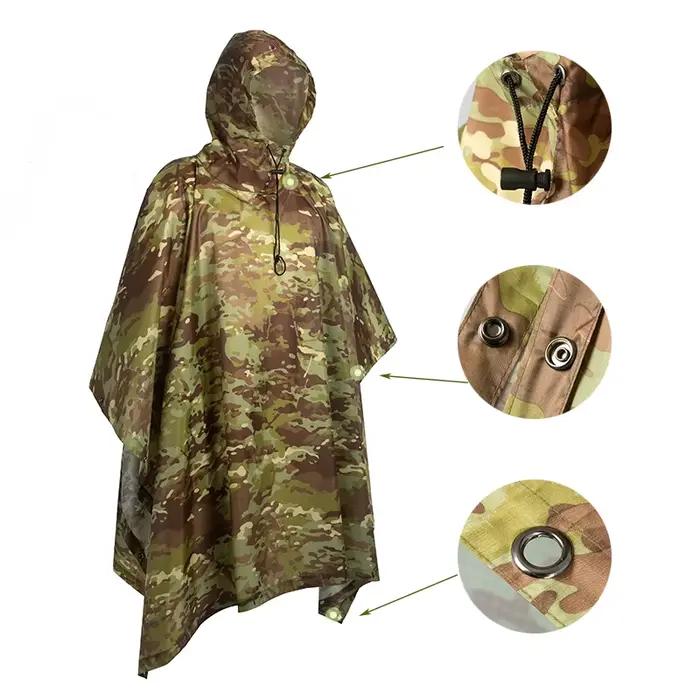 Poncho tactique pêche pluie - Protection imperméable discrète activités pêche